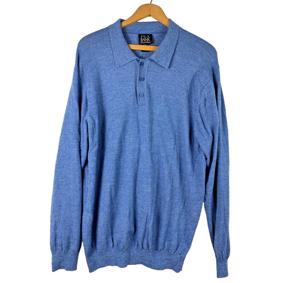 Joseph A Bank Sweater XXL 2XL 100% Italian Merino Wool Pullover Collared Blue - Picture 1 of 5